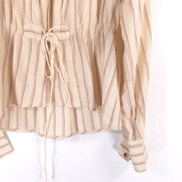 NWOT Free People Caitlin Top Beige Striped Tie Front Boho Blouse Size XS/TP - Picture 11 of 16